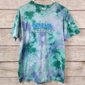 RipNdip Tee Shirt Medium River Float Blue Green Washed Pocket T-Shirt Tie Dye